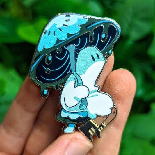Blue Mushroom Ghost Enamel Pin 2in