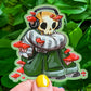 A sticker featuring an aesthetic skeleton design with red mushroom accents.