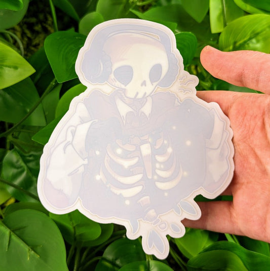 Chilling Skeleton with Fireflies Window Sticker