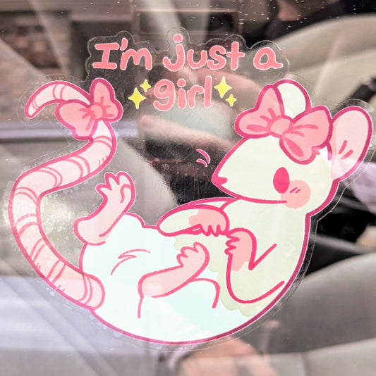 Just A Girl Rat window sticker on car window