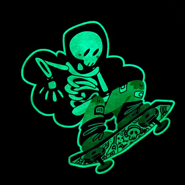 Short-Sleeve Skelly Skater Ghost Glow-in-the-Dark Black T-Shirt