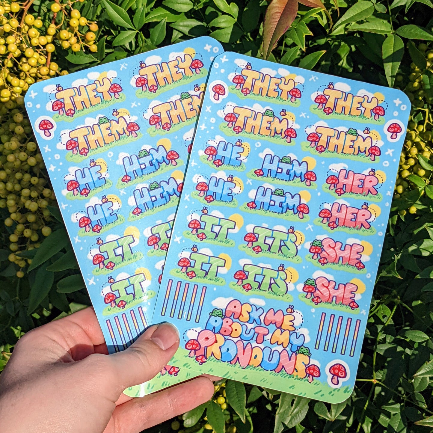 Pronoun Cottagecore Sticker Sheet