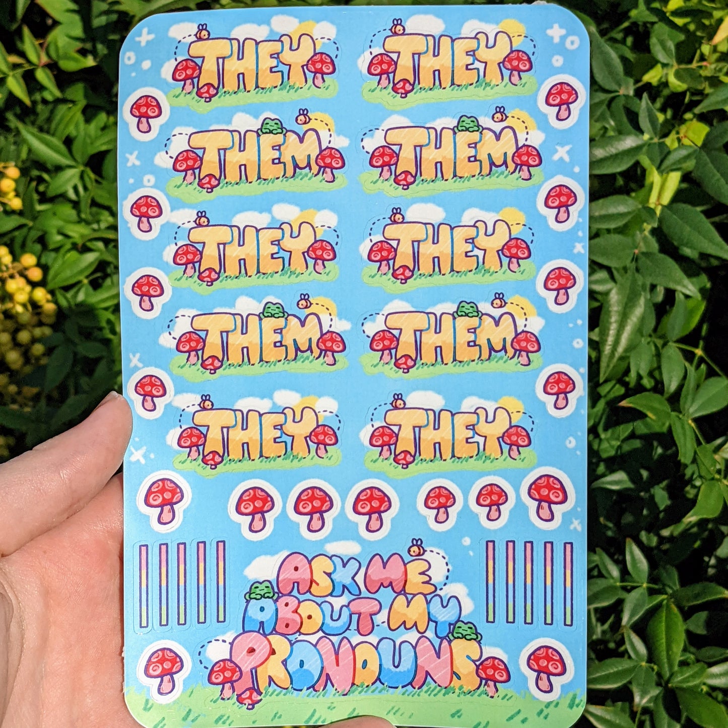 Pronoun Cottagecore Sticker Sheet