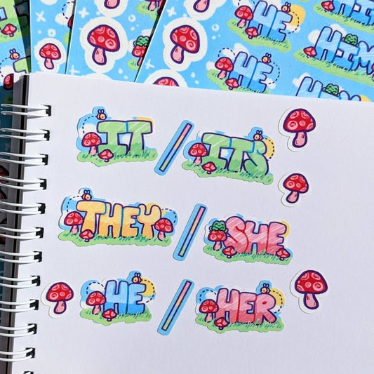 Pronoun Cottagecore Sticker Sheet