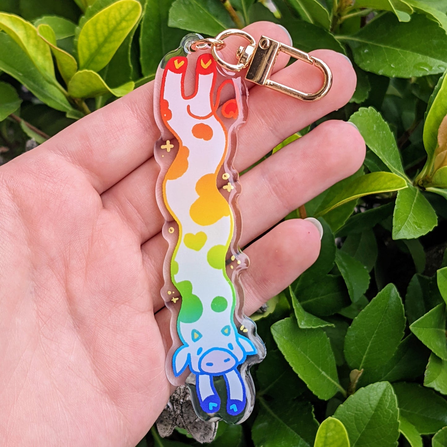 Rainbow Long Cow Keychain