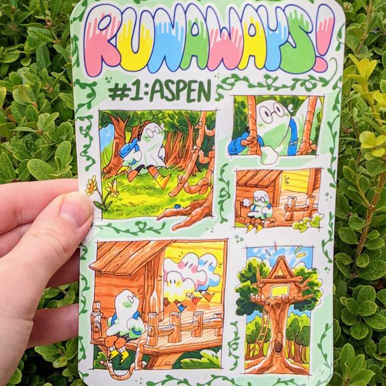 V1 Runaway Ghosts Comic Sticker Sheet: Aspen