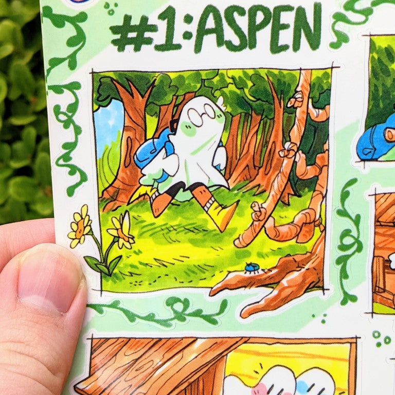 V1 Runaway Ghosts Comic Sticker Sheet: Aspen