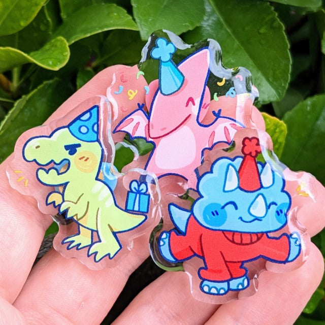 Party Dino Acrylic Pins!