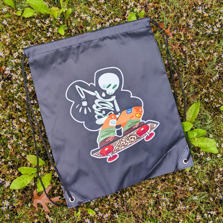 Skeleton Ghost Skater Drawstring Bag