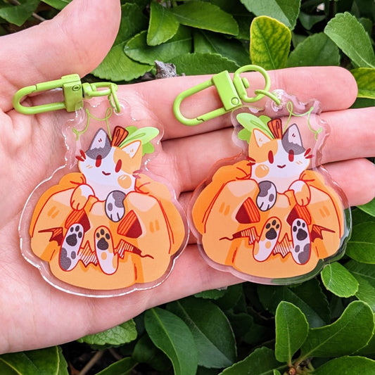 Halloween Pumpkin Cat Keychain!