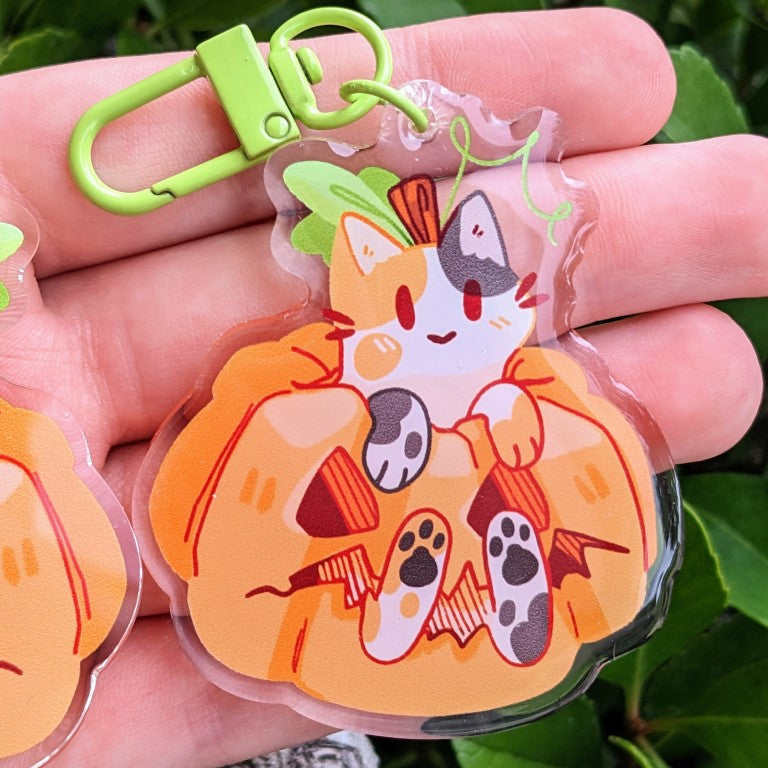 Halloween Pumpkin Cat Keychain!