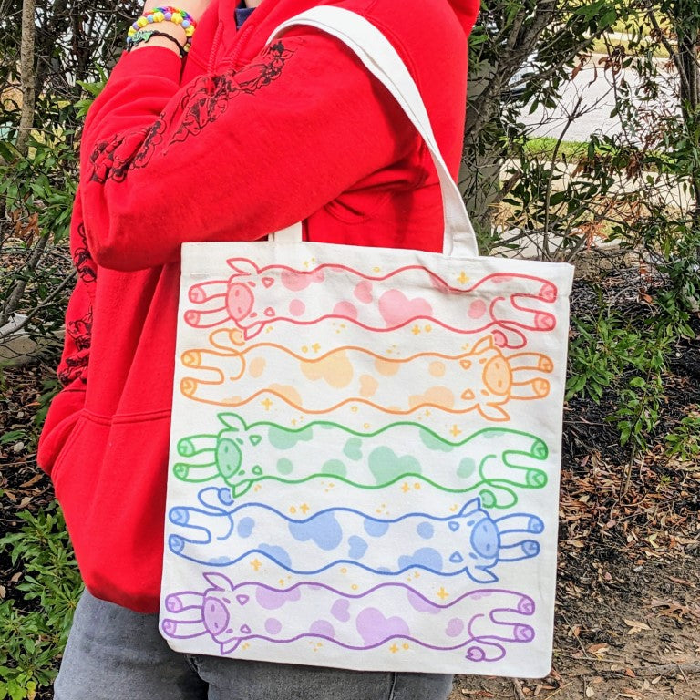 Rainbow Wiggly Cows Tote Bag