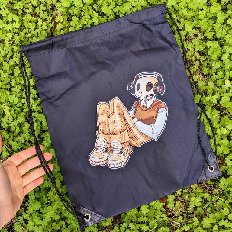 Drawstring bag with an aesthetic skeleton design.