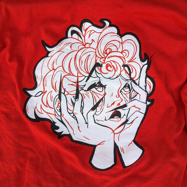 Long-Sleeved Red Droopy Eye Girl T-Shirt - BACK IMAGE