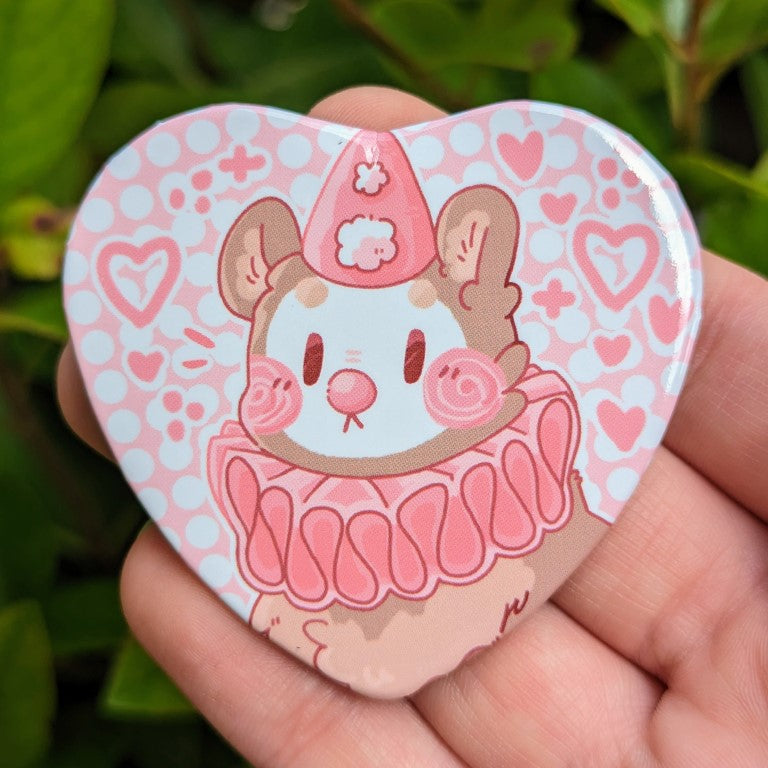 Clown Bear Large Heart Buttons