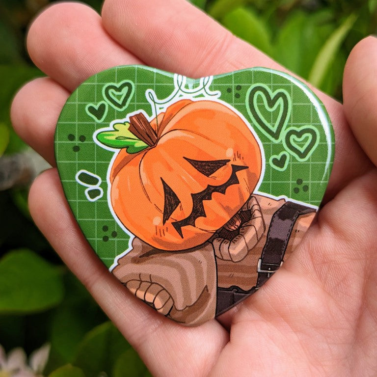 Autumn Pumpkin Head Large Heart Button
