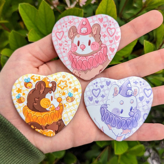 Clown Bear Large Heart Buttons