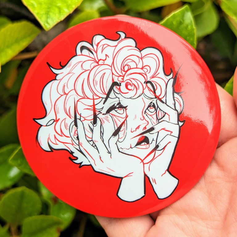 Large Droopy Eye Girl Button