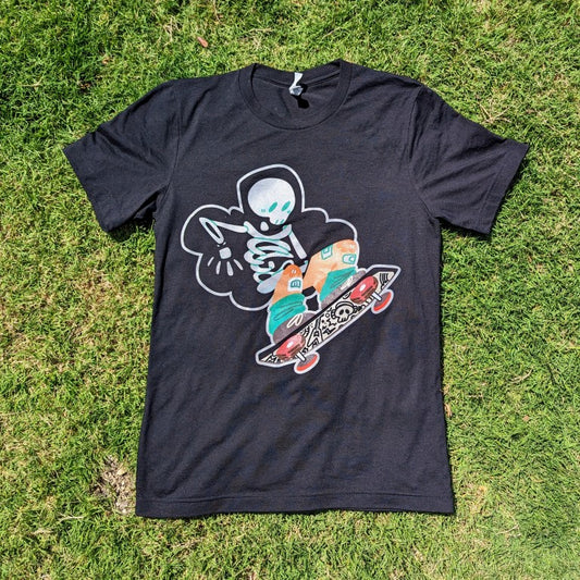 Short Sleeve Skelly Skater Ghost Glow-in-the-Dark Black T-Shirt