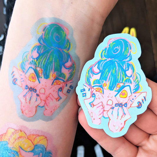 Mini Pink Demon Girl Temporary Tattoos