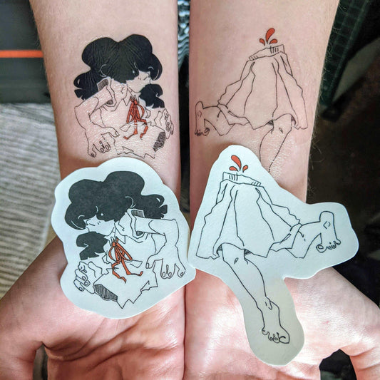 Floating Split Girl Temporary Tattoo