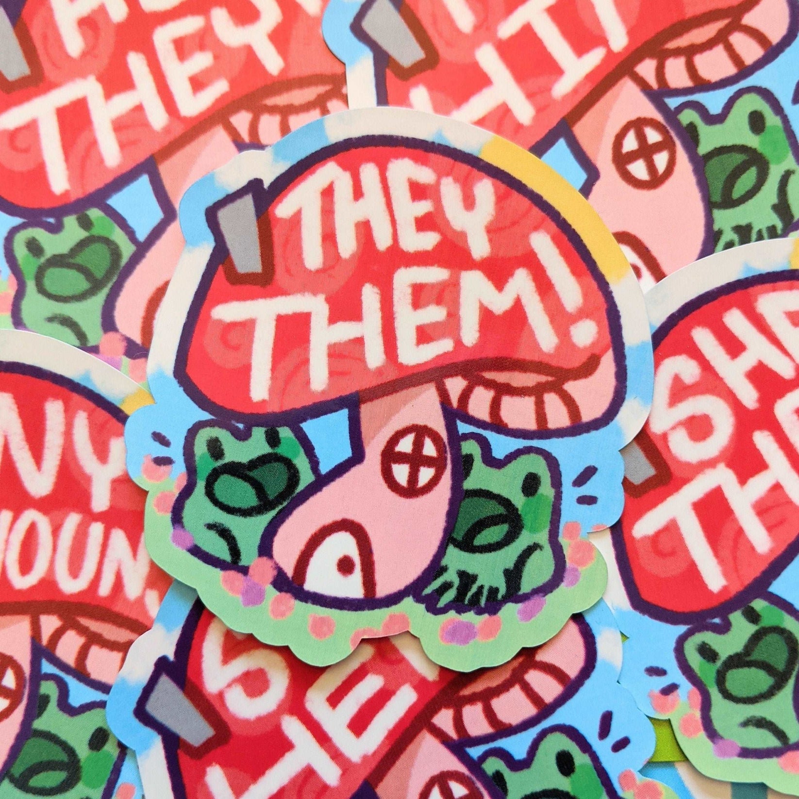 Pronoun Frog Mushroom House Stickers! Milky Tomato