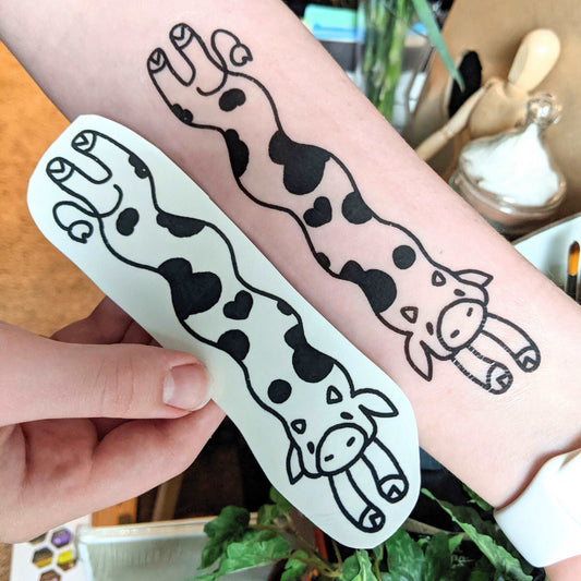 Long Wiggly Cow Temporary Tattoo