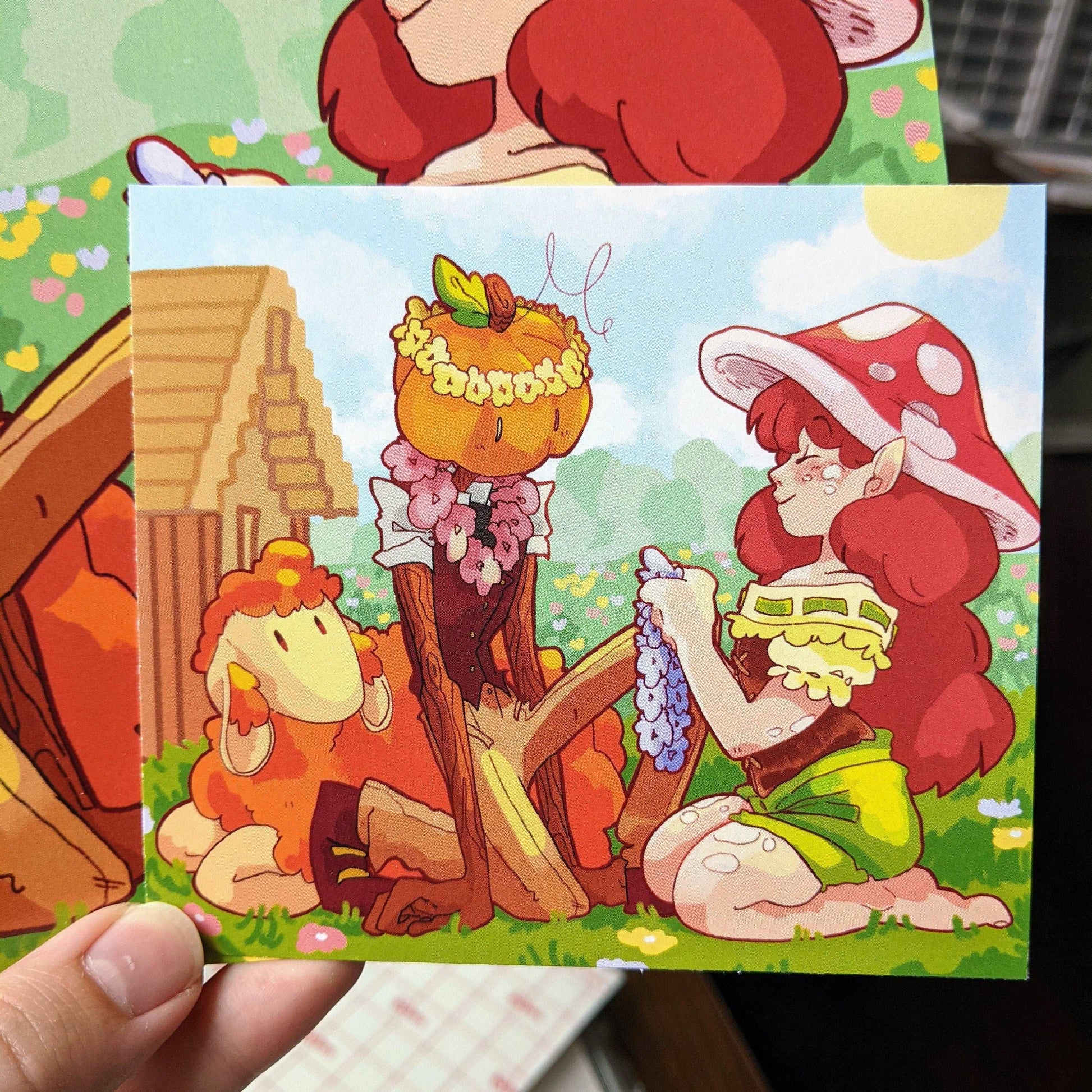 Mushroom Elf and Pumpkin Head Mini Print 4x5 Glossy Print