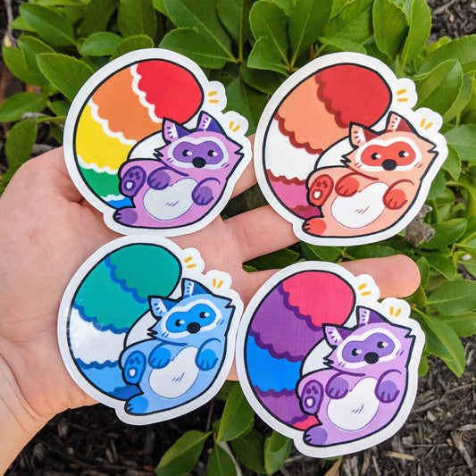 Cute Raccoon Pride Flag Stickers // FUNDRAISER // Pride Flag Waterproof/Weatherproof Sticker - MilkyTomato