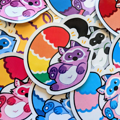 Cute Raccoon Pride Flag Stickers // FUNDRAISER // Pride Flag Waterproof/Weatherproof Sticker - MilkyTomato